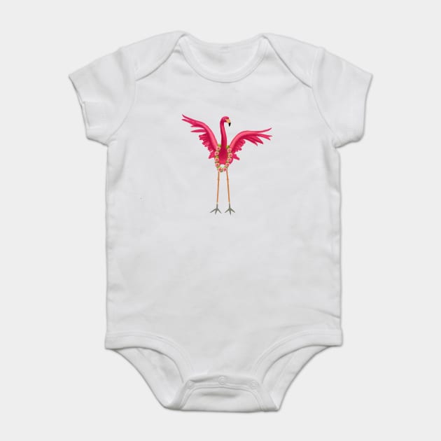 Flamingo Floral Roses Tropical, Love Flamingos Baby Bodysuit by logiamerch